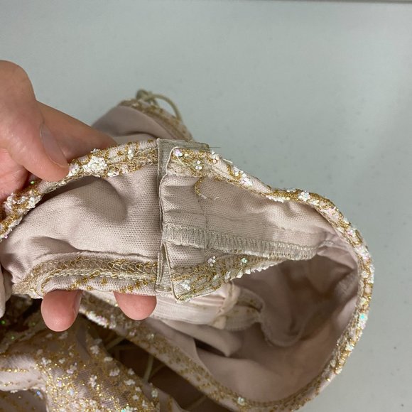 Hello Molly Look At You Bodysuit Champagne Glitter Womens Medium Lace Up Back - Picture 12 of 13